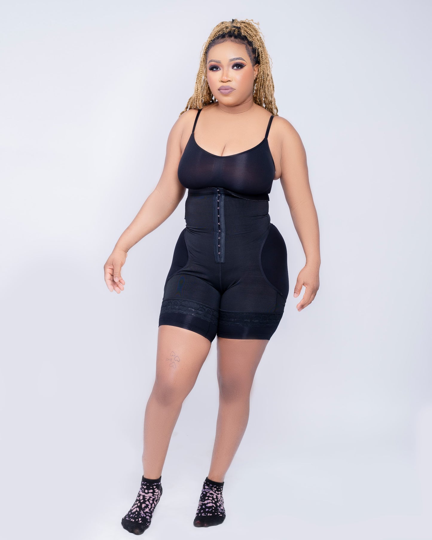 Tummy control High Waist Open Butt Shape Wear Shorts Stretchy black