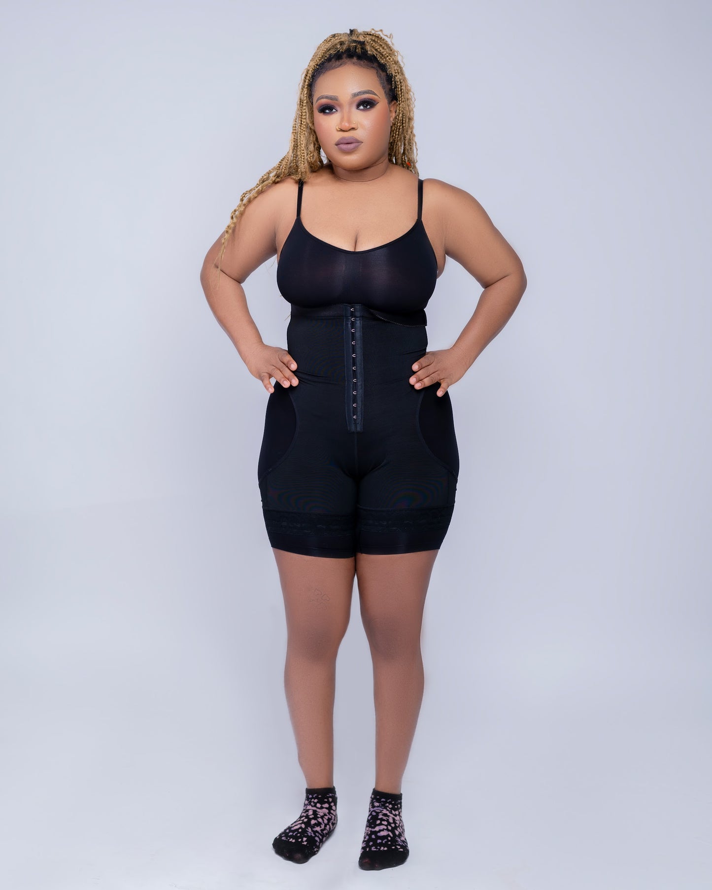 Tummy control High Waist Open Butt Shape Wear Shorts Stretchy black
