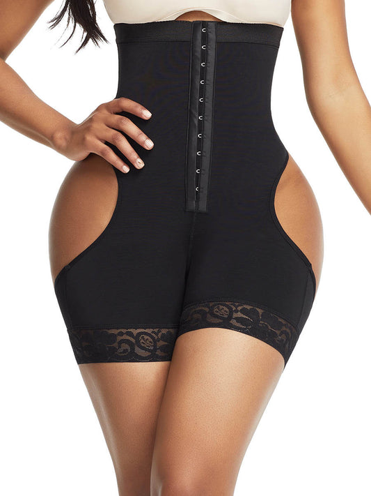 Tummy control High Waist Open Butt Shape Wear Shorts Stretchy black